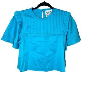 Alden Adair NWT Hannah Top Short Sleeve Cropped Turquoise Size Small